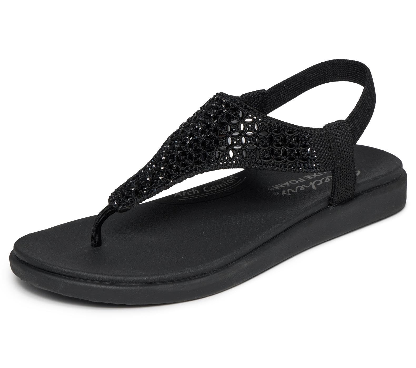 Skechers Meditation Luxe Toe-Post Sandal - Black Knit