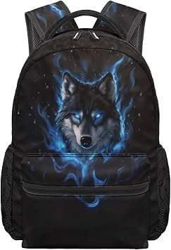 Boys Wolf Print Backpack for Boys Durable Bookbag Little Boy Backpacks Grade 2 School Backpack Middle School Bagpack Practicle Rucksack Waterproof Classroom for Little Brother