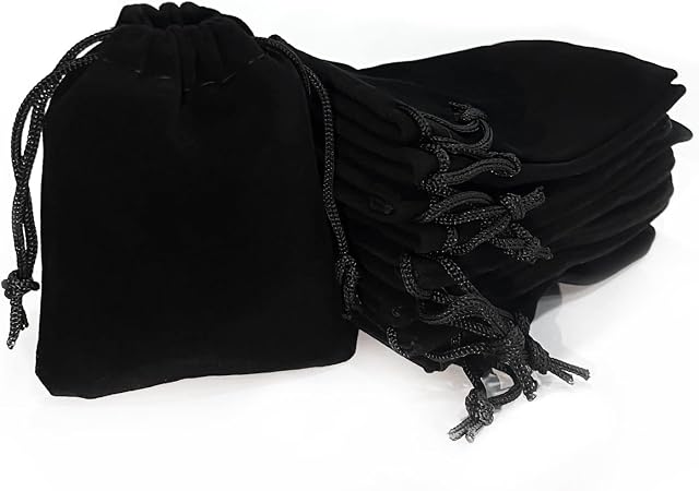 ZWZNBL 25 PCS Velvet Jewelry Bag, Reusable Drawstring Bag, Jewelry Drawstring Bag, Sachet, Banquet Gift Jewelry Bag for Wedding Gift Jewelry, 7*9cm (Black)