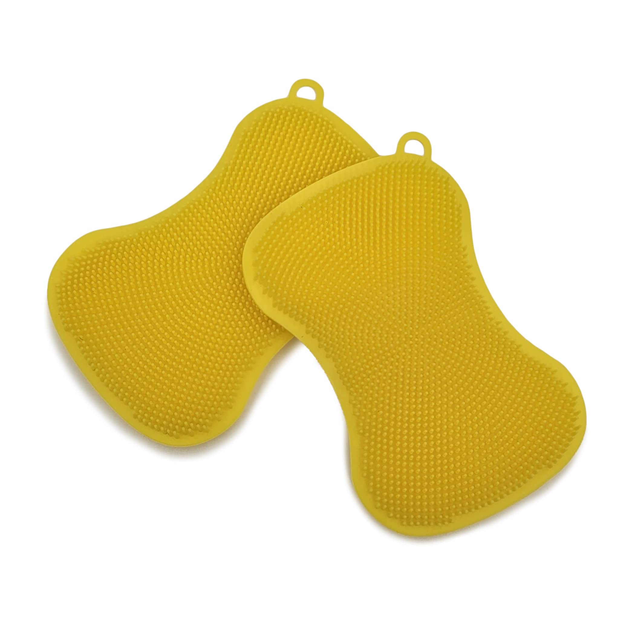 Pack of 2 Multi-Purpose Silicone Dish Scrubber - Ideal for Cleaning Kitchenware, Glassware, Fruits and Vegetables - Flexible and Non-Scratch Scrubbing Surface for Gentle Cleaning (201_Yellow)