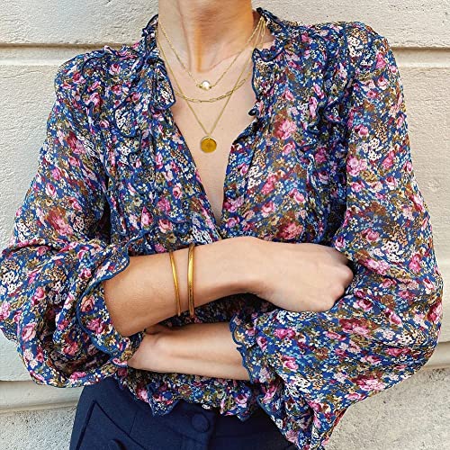 Classyzint Multi-Layered Chain Necklace Gold Plated Stainless Steel Paperclip Link Chain Curb Chain Cream Pearl Star Pendant Necklace For Women Girls #TOP1