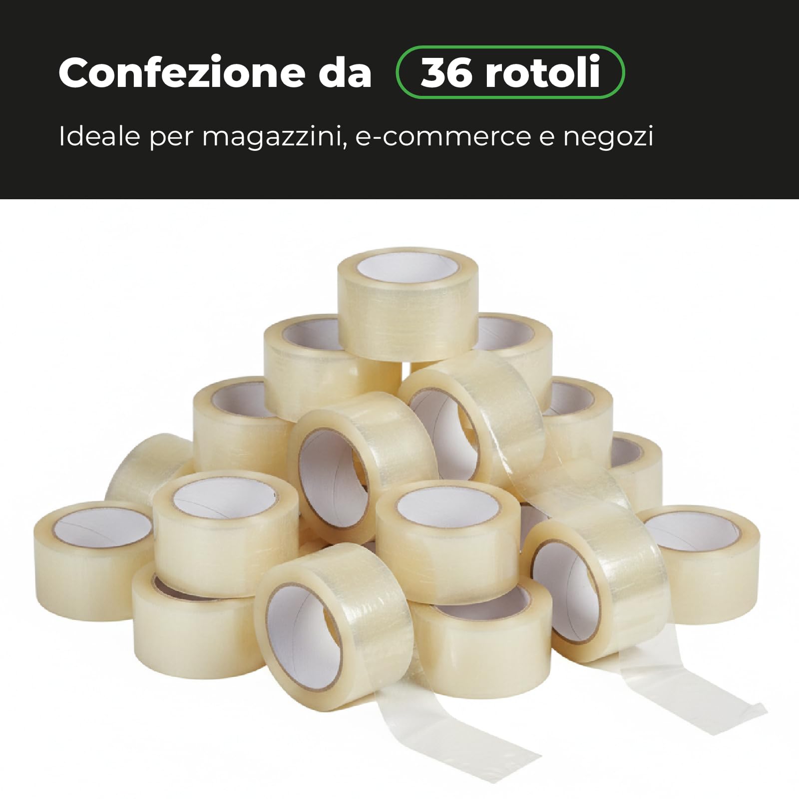 Nastro Adesivo Trasparente in PPL 28my 50 mm x 66 m - Imballaggio e Chiusura Cartoni, Adesione Duratura per Spedizioni, Magazzino e Traslochi, 36 Rotoli