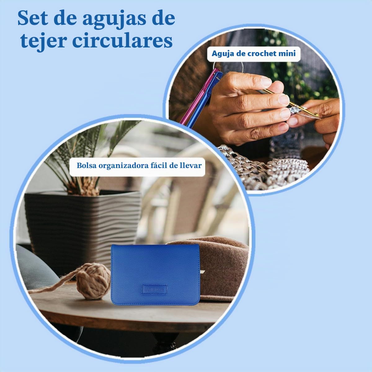 Knitiss Set de agujas circulares intercambiables de tejer, 9 pares de agujas cortas de 5 cm desde 3,0~6,0 mm, agujas intercambiables con 4 cables