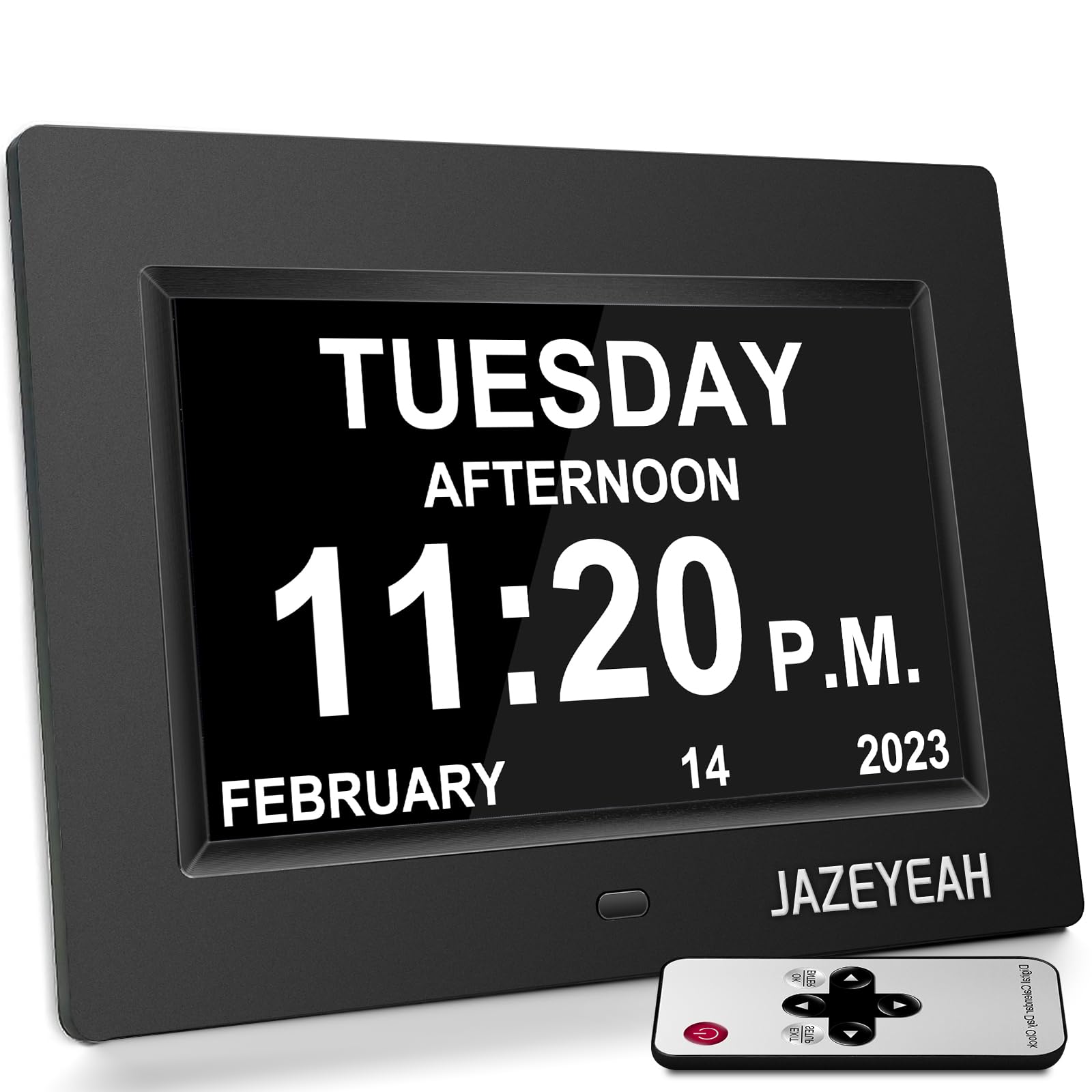 jazeyeah Digtal Clocks with Day and Date of Week for Seniors,12 Alarm Settings, Large Time Display, Auto Dimmable - Best Gift for Elderly