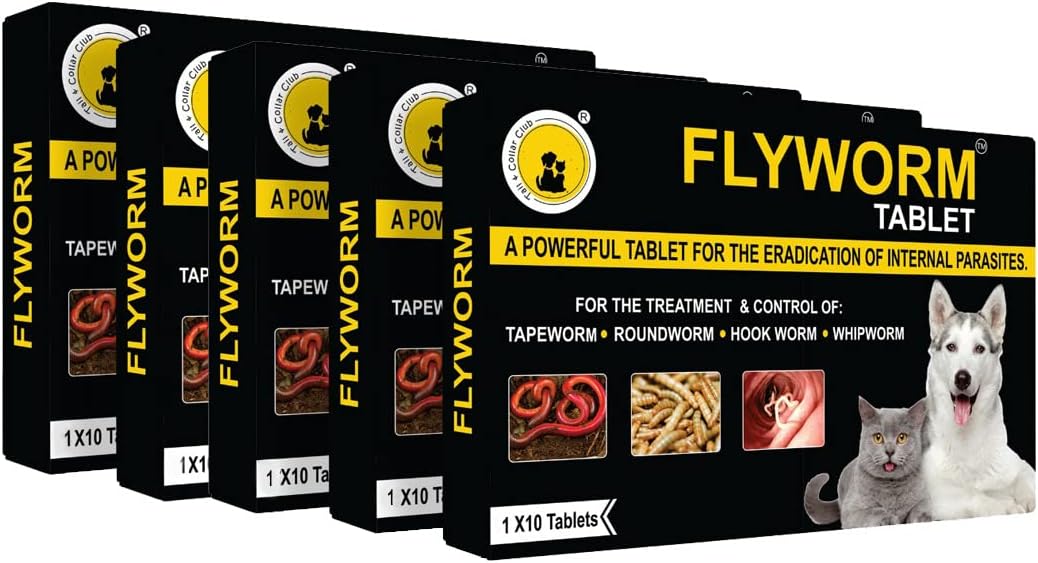 Herbal Flyworm Dewormer Tablets for Dogs Pets Deworming Formula Kills & Expels Parasites - 5 X 10 Tablets
