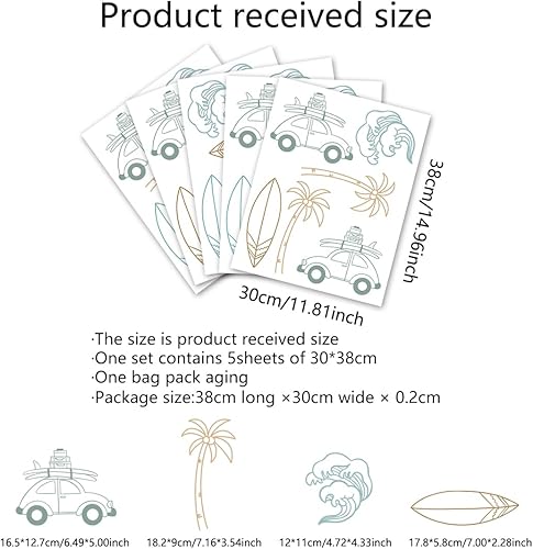 Miniatura 2 de Adhesivo de pared retro con temática de surfista, calcomanías de pared de océano, calcomanías de habitación de playa para niños, decoración de sol