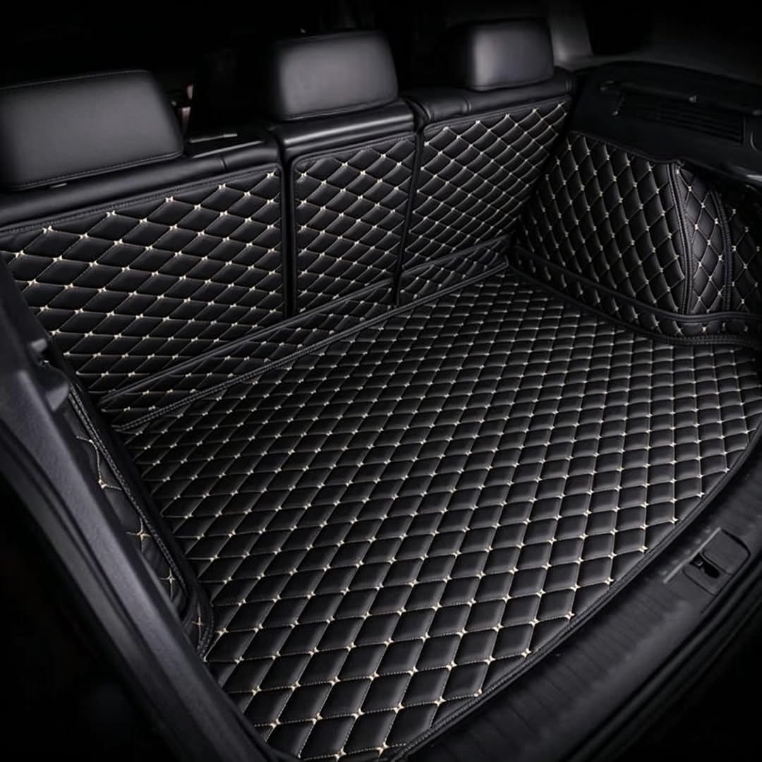 ZJXQM Car Trunk Protector Mat for Mitsubishi Grandis 6seats 2004-2011, Rear Trunk Waterproof Wear-Resistant Mats Protector Interior Accessories,Black with Beige Lines
