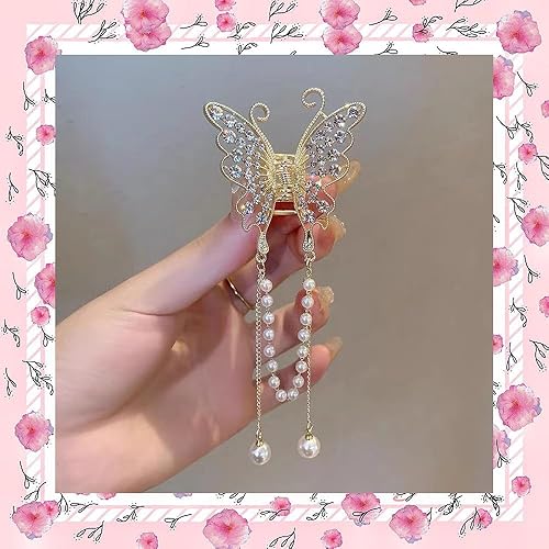 Miniatura 10 de 2 pinzas de mariposa para el cabello, pinzas de metal pequeñas de mariposa con perlas de diamantes de imitación, pinzas antideslizantes para peinar