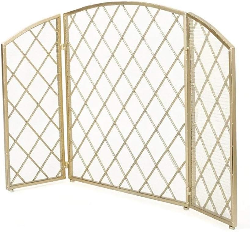 Fireplace Screen Guard, Wrought Iron Fireplace Screen, Partition 3 Panel Fireplace Door Fence with Mesh Cover, Baby Pet Safety Fire Guard Screen (Color : Gold)