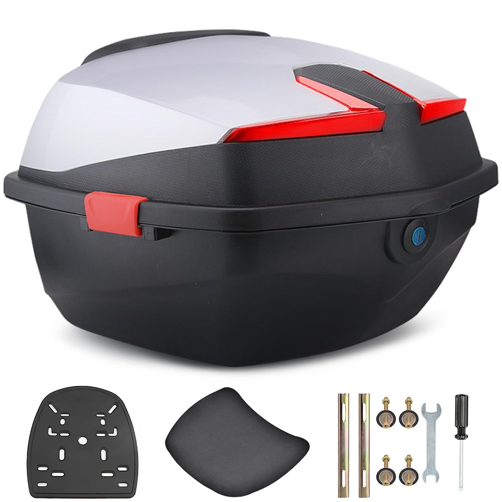YRthongXy Motorcycle Top Case,Motorcycle Trunk, Motorcycle Top Case Scooter Tail Trunk 35L Large Capacity Waterproof Universal Motorcycle Top Box with Mounting Hardware Can Store Helmet(Silver)