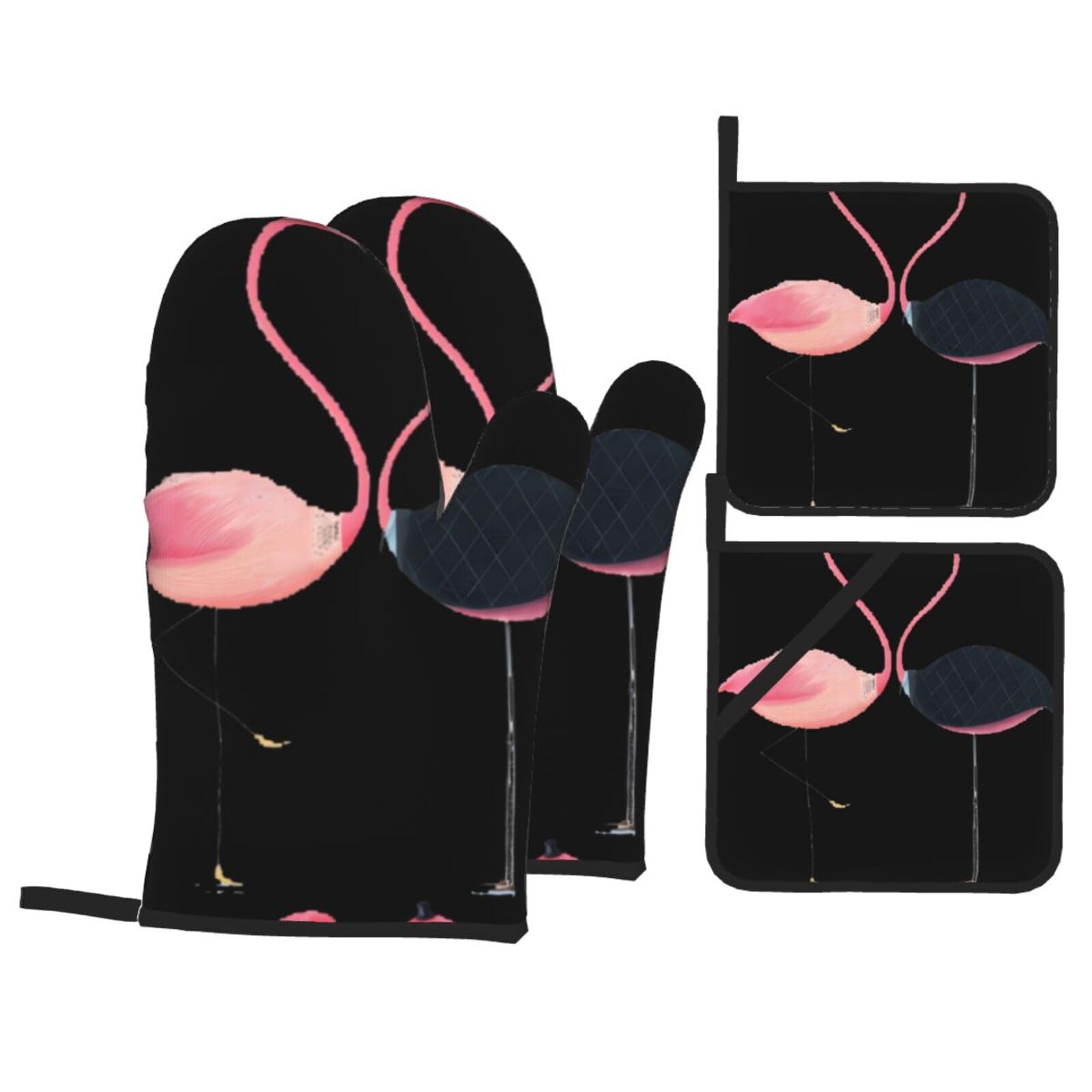 WHJSHOP Watercolor Flamingos Prints Kitchen Layers: Waterproof Oven Covers for Safe Handling & Easy Cleanup – 4 Piece Heat Protection Bundle