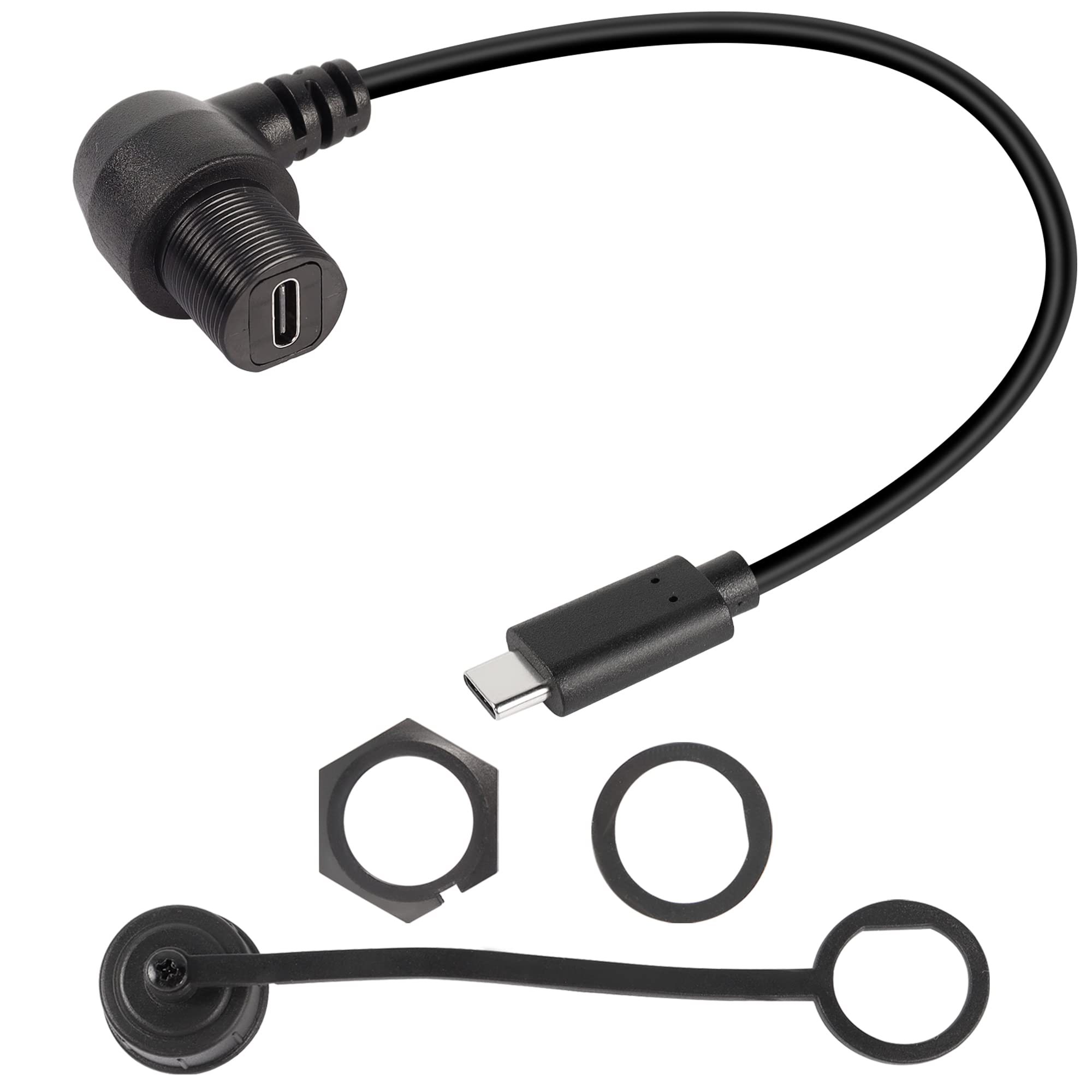 Cavo Prolunga USB-C 3.1 Maschio-femmina Con Attacco Filettato Impermeabile IP68. Lunghezza 1m, Adatto Per Montaggio Su Cruscotto Auto, Desktop, Barche. Trasferimento Fino A 10 Gbps.