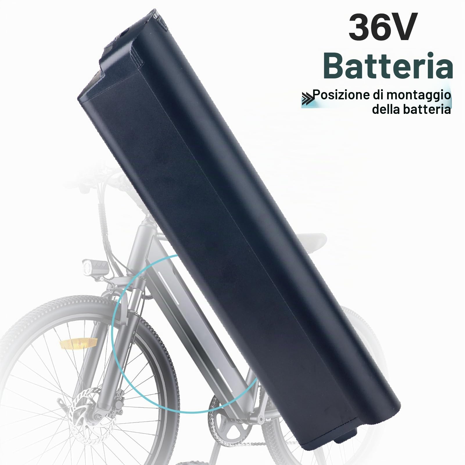 Batteria sostitutiva originale 36V per bici HillMiles MileTrail1 / MileCity1, solo ricambio per pedelec standard 250W, velocità max 25km/h (36V 18Ah)