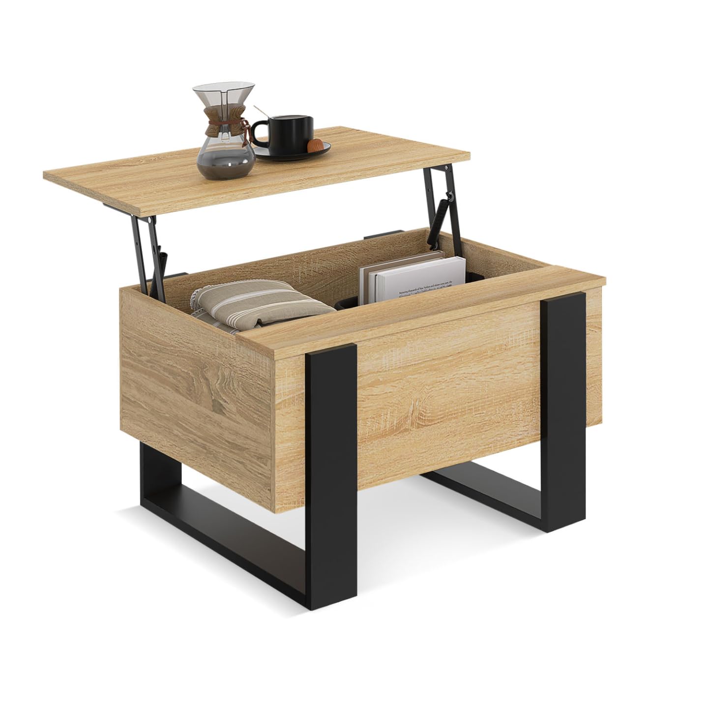 IDMarket - Table Basse carrée Plateau relevable 70 cm Phoenix Bois et Noir