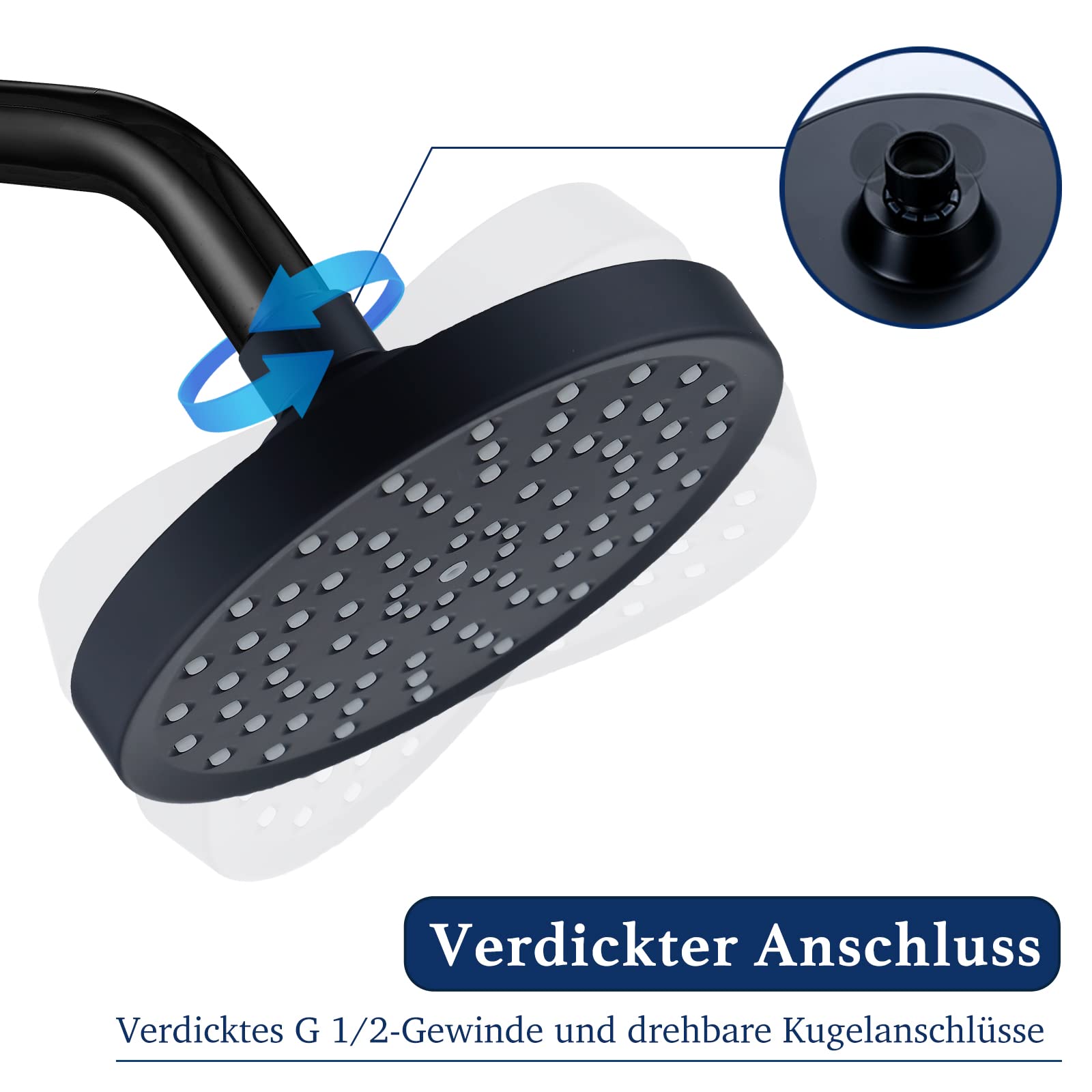 FUYIOCN 6 Inch Rain Shower Head High Pressure, Anti-Limescale Rainfall Shower Head with Matte Black Finish - Image 3