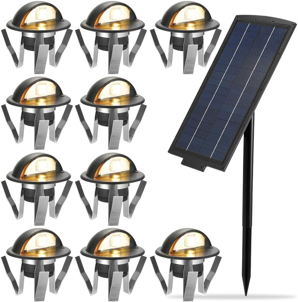 Amazing 🔥 Solar Deck Lights Kit, FVTLED 10pcs Φ1.38 Solar Powered Dusk to Dawn Half Moon Warm White Low Voltage LED Step Lights Kit Dimmable Outdoor Recessed Lights