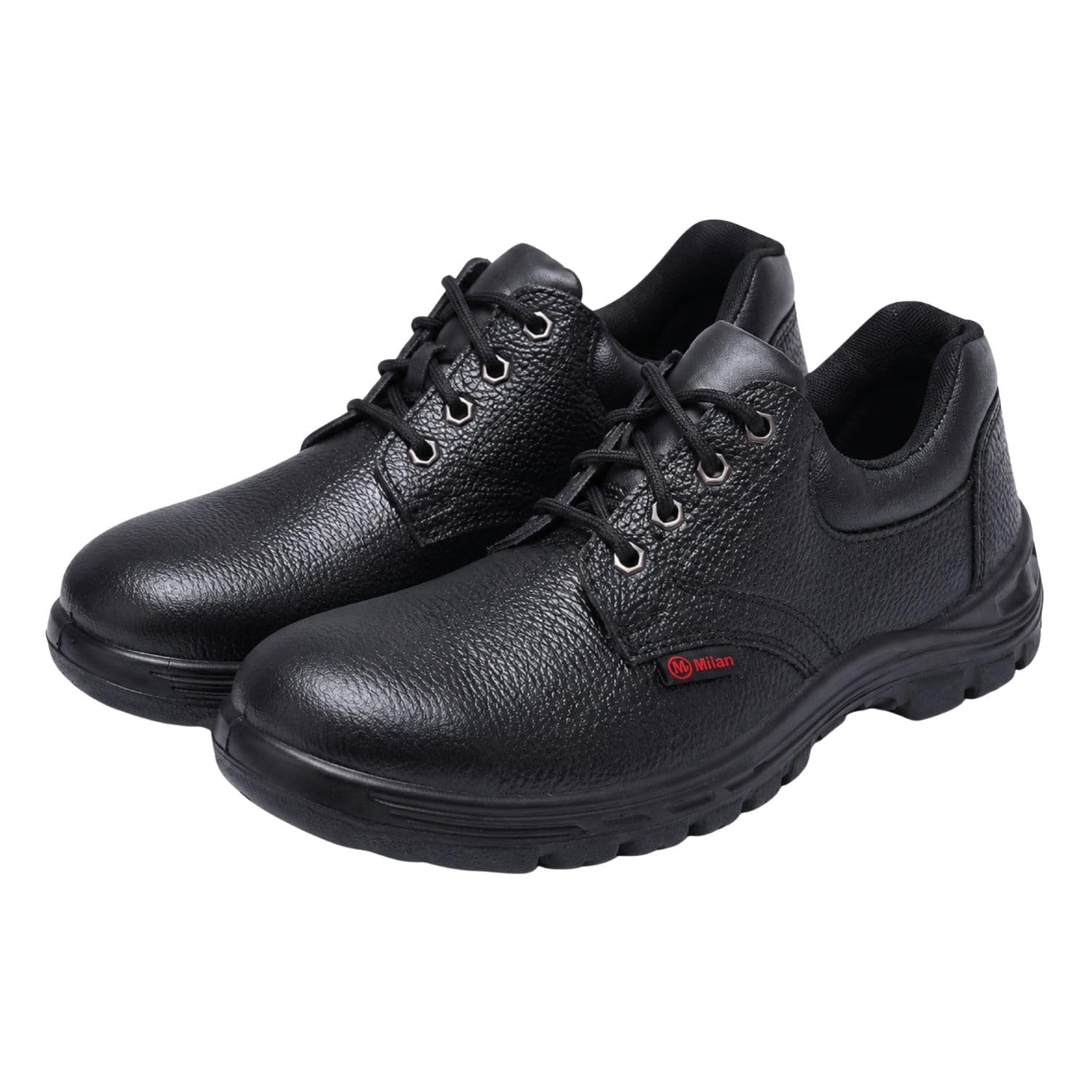 MS-02 Lightweight ISI Certified Steel Toe Safety Shoes for Men, Genuine Grain Leather, Anti-Slip Single Density PU Sole, Black-picture-19