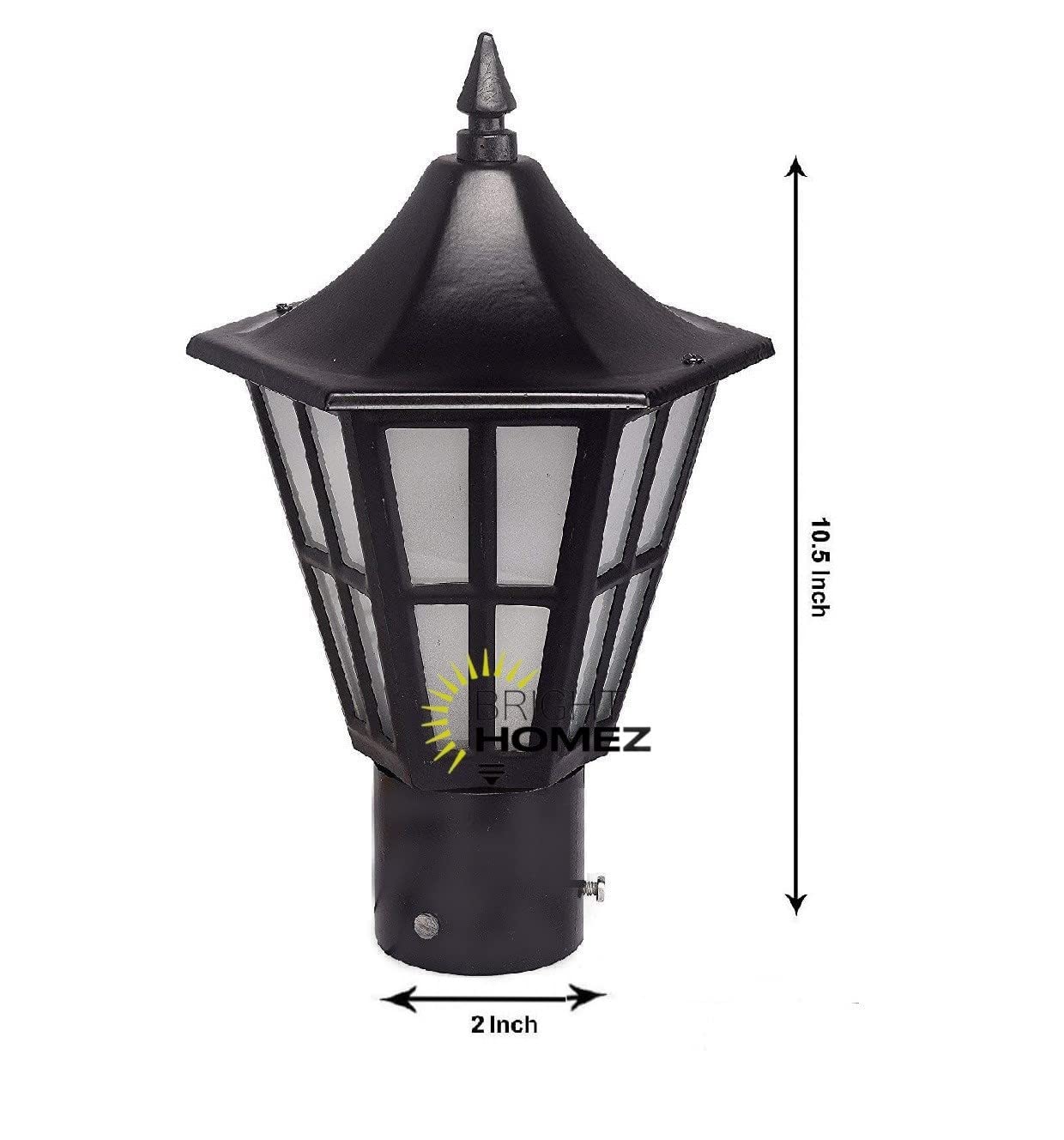 Bright Homez Gate Light Lamp for Home Gate Waterproof Garden Pillar Pathway Post Patio Lighting Black Color High Premium Metal & Glass Shade Finish Exterior Fixture (Pack of 3)