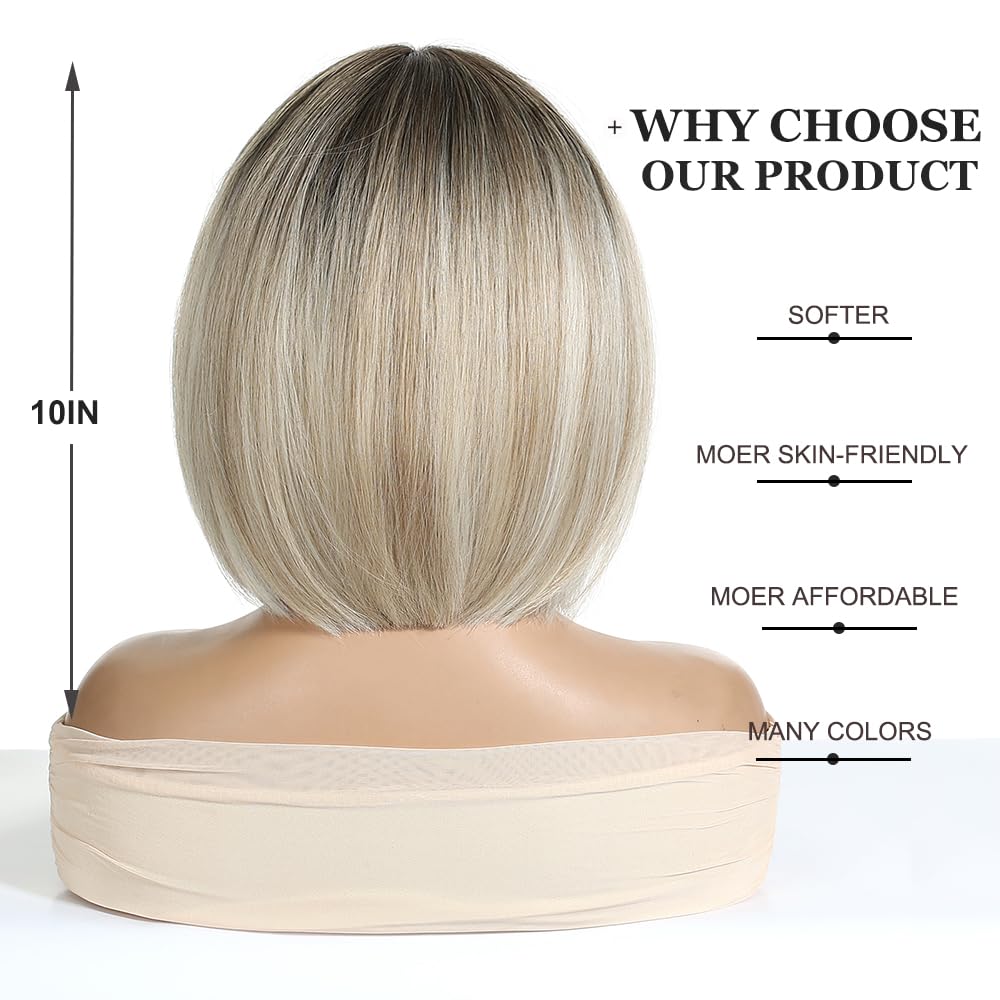 Esmee Short Straight Blonde Wigs for Women Natural Synthetic Hair Ombre Wig for Daily & Party Use, Blonde 8330-1, 10 inches - Image 4