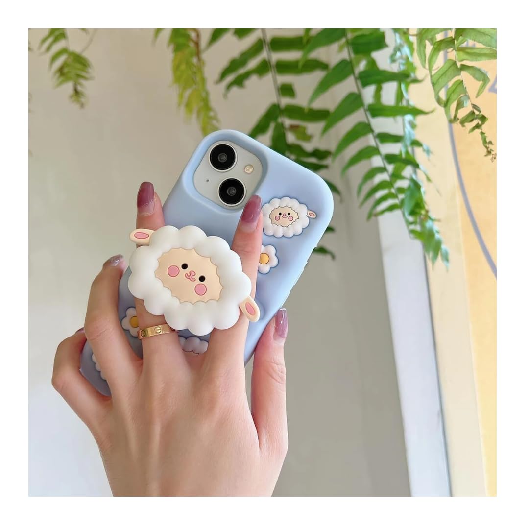 Back Cover for iPhone 13, Cute 3D Sheep Soft Silicone, Shockproof Cartoon Case_07 Pop-Out Design for Girls Silicon Back Cover (Sky Blue, Silicon)-image-0