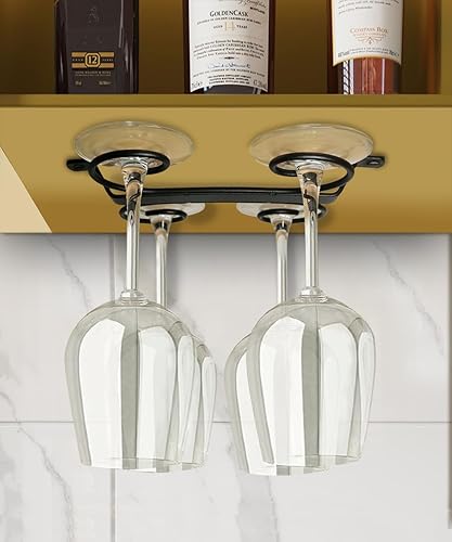 Miniatura 7 de GeLive Juego de 2 soportes para copas de vino debajo del gabinete, colgador de almacenamiento de vidrio con 4 ganchos organizador para cocina y bar
