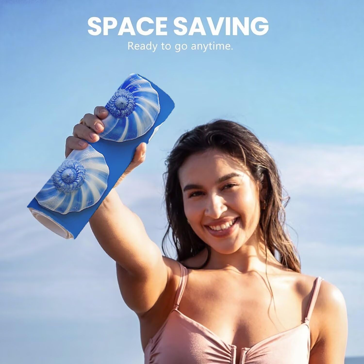 Toalla Playa Microfibra 150x200 Caparazón Diseño Absorbente Sin Arena Toalla Playa, con Cuerda Elástica, Ligero, Hombre, Mujer Ideal Toallas de Baño, Aplicable Gimnasio,Viajes, Natación, Azul p-422