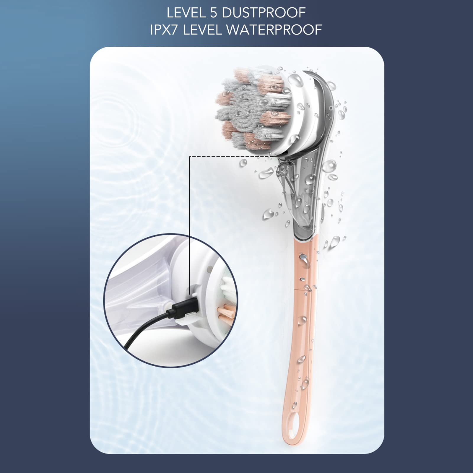 Scrubber Elettrico Per La Schiena, Spazzola Per Doccia Cordless Staccabile Impermeabile, Spazzola Per La Pulizia del Viso E del Corpo, 3 Velocità Regolabili