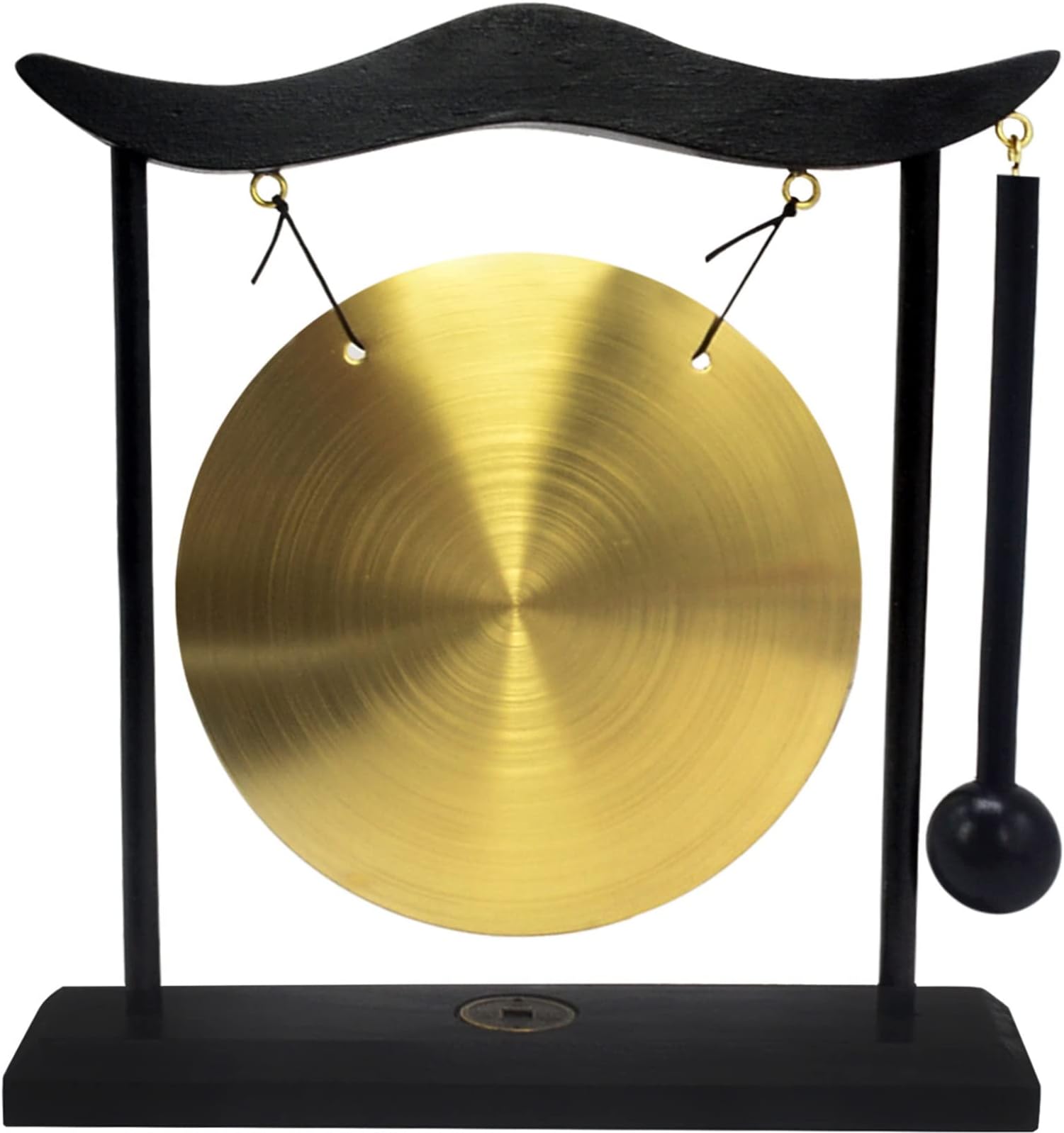 Feng Shui Brass Gong Desktop Zen Art for Fortune with Red String Bracelet