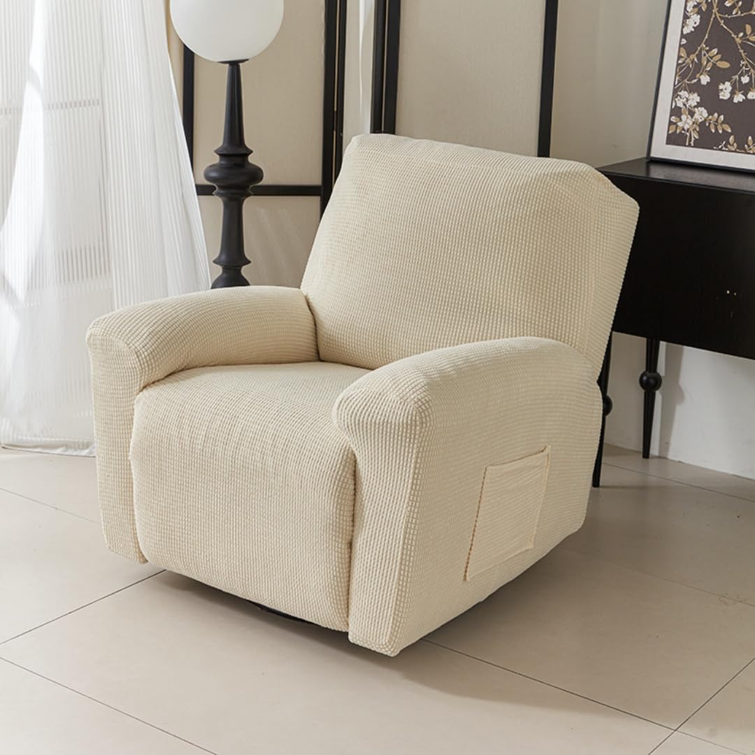 Housse pour canapé inclinable crème avec poches de rangement