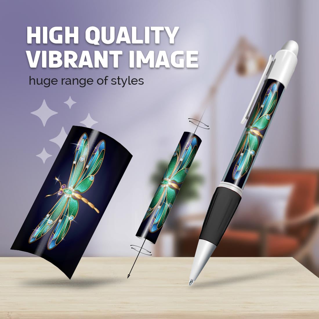 Set of 4 White Ballpoint Pens (Photo Insert) - Pretty Dragonfly Fly Travel Insect Bug - Soft Feel Finger Grip #58487 - Image 2