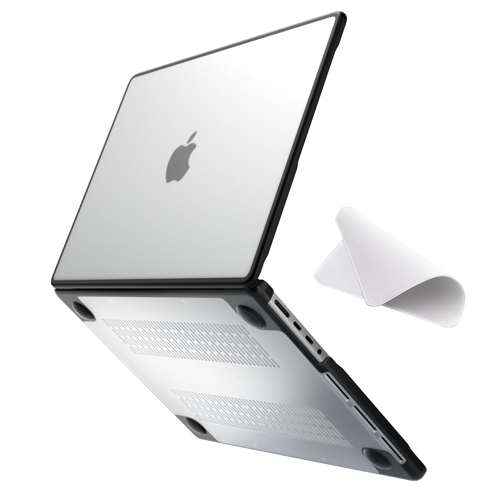 eleger Cover anti-cracking compatibile con MacBook Pro 16 pollici M4(A3403 A3186) M3(A2991) M2(A2780) M1(A2485), versione 2024 2023 2021, bordo in TPU nero e Custodia rigida in PC, Trasparente opaco