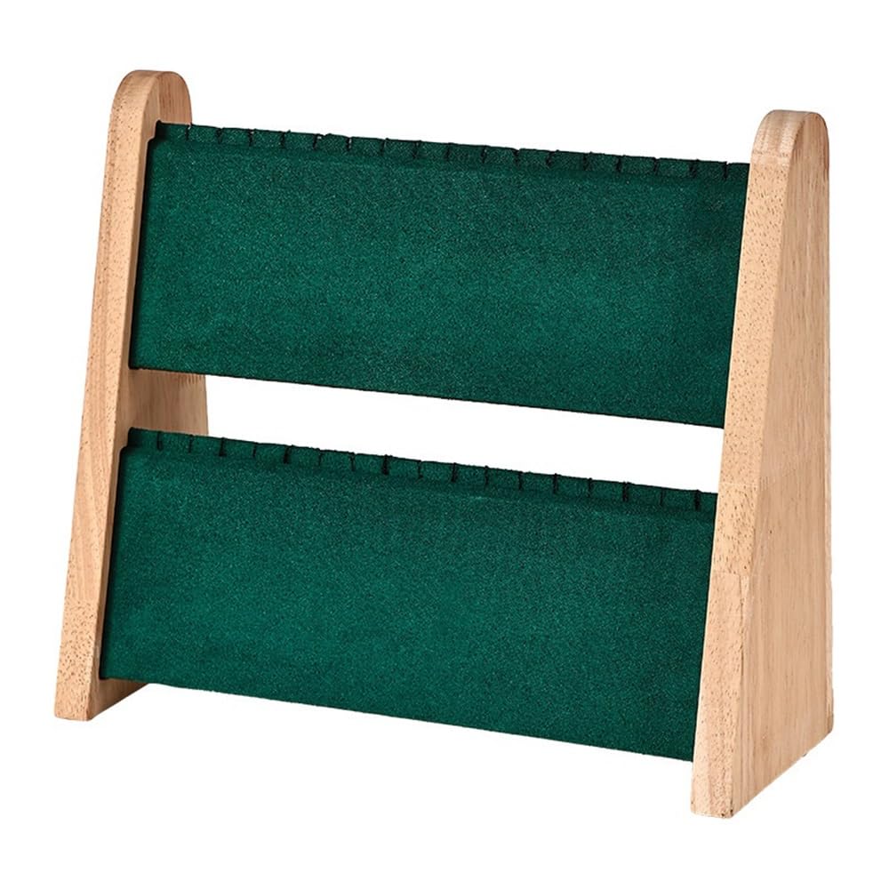 FAJNUZI2024 Jewellery Display Stand Wooden 2 - Tier Jewelry Display Stand Necklace Pendant Rack for Retail Counter(Green)
