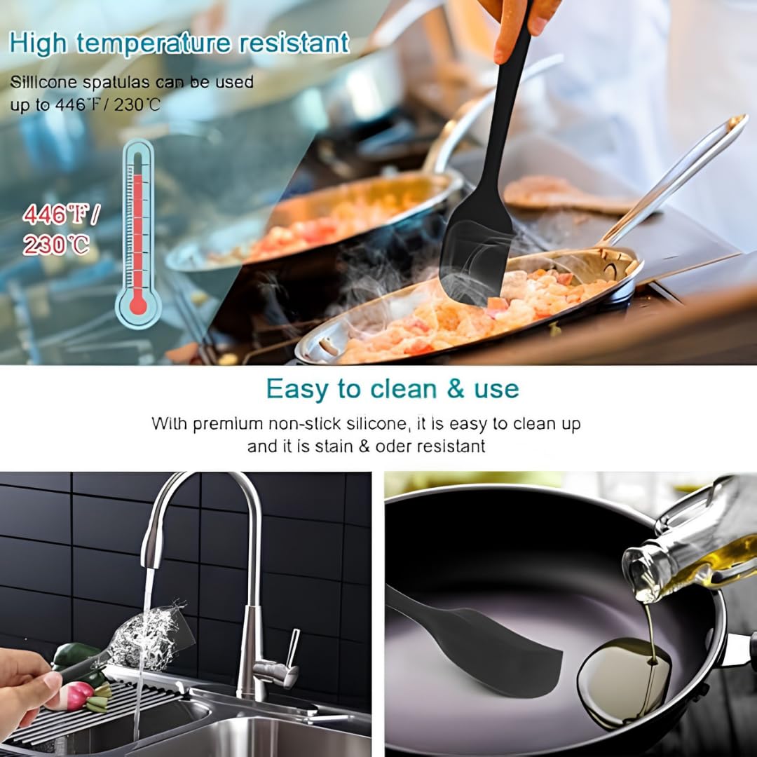 Silikon Spatula Seti 6 Parça - Isıya Dayanıklı Yapışmaz Tek Parça Isıya Dayanıklı Siyah Mutfak Gereçleri Seti, BPA İçermez Bulaşık Makinesinde Yıkanabilir Hamur ve Yemek Spatulası
