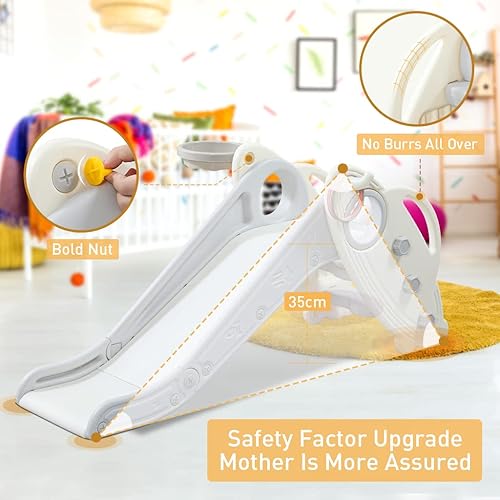 Miniatura 8 de Onasti Tobogán infantil para niños pequeños de 1 a 3 años de edad, tobogán de plástico para interiores y exteriores, juego independiente con aro de