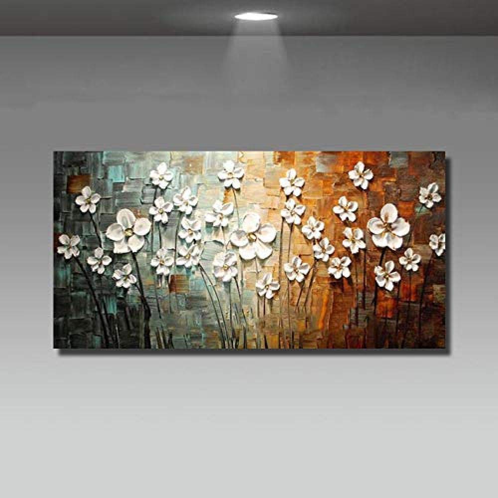Handgemaltes Ölgemälde Auf Leinwand, 50x100 Cm – Abstrakte Blumen-Landschaft, Für Wohnzimmer & Deko