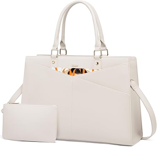 LOVEVOOK Bolsa para laptop para mujeres de 15.6 pulgadas, bolsa tote de cuero impermeable con elegante clutch y correa ajustable, maletín de trabajo