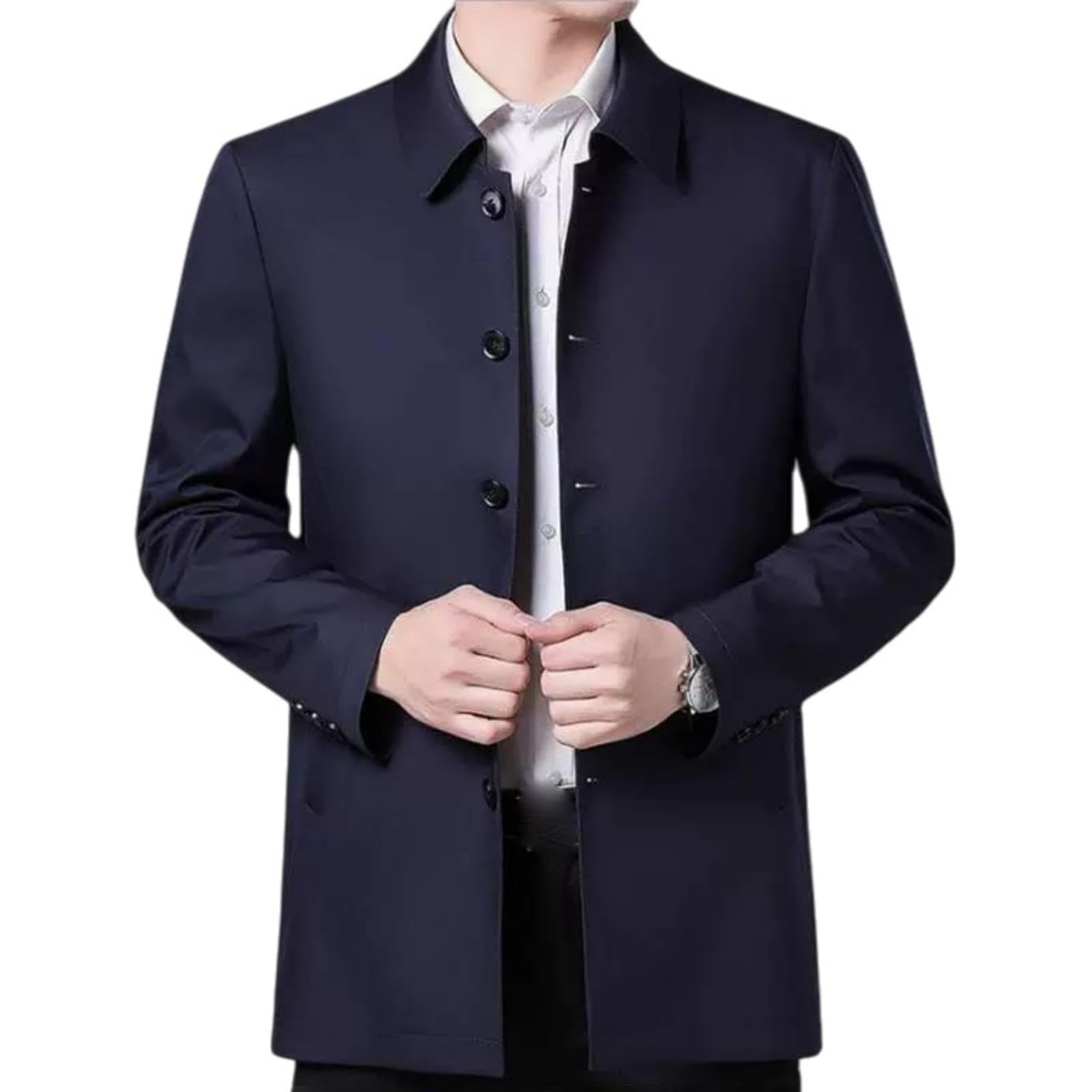 Trench da uomo con risvolto monopetto casual di mezza età allentato autunno