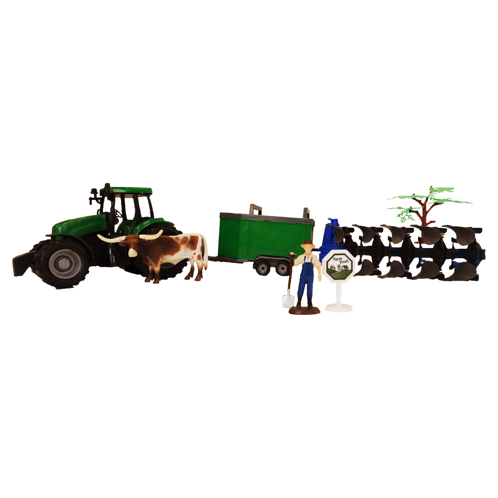 Playtek Toys - Green Farm Tractor Play Set, 7 Piece