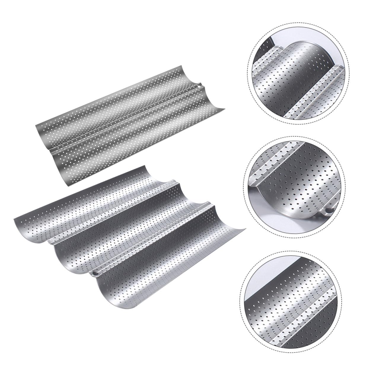 2 Moldes Ondulados para Baguette de Acero Inoxidable Antiadherente, Bandeja de Horno para Hacer Pan, Fácil de Limpiar (2 Piezas)