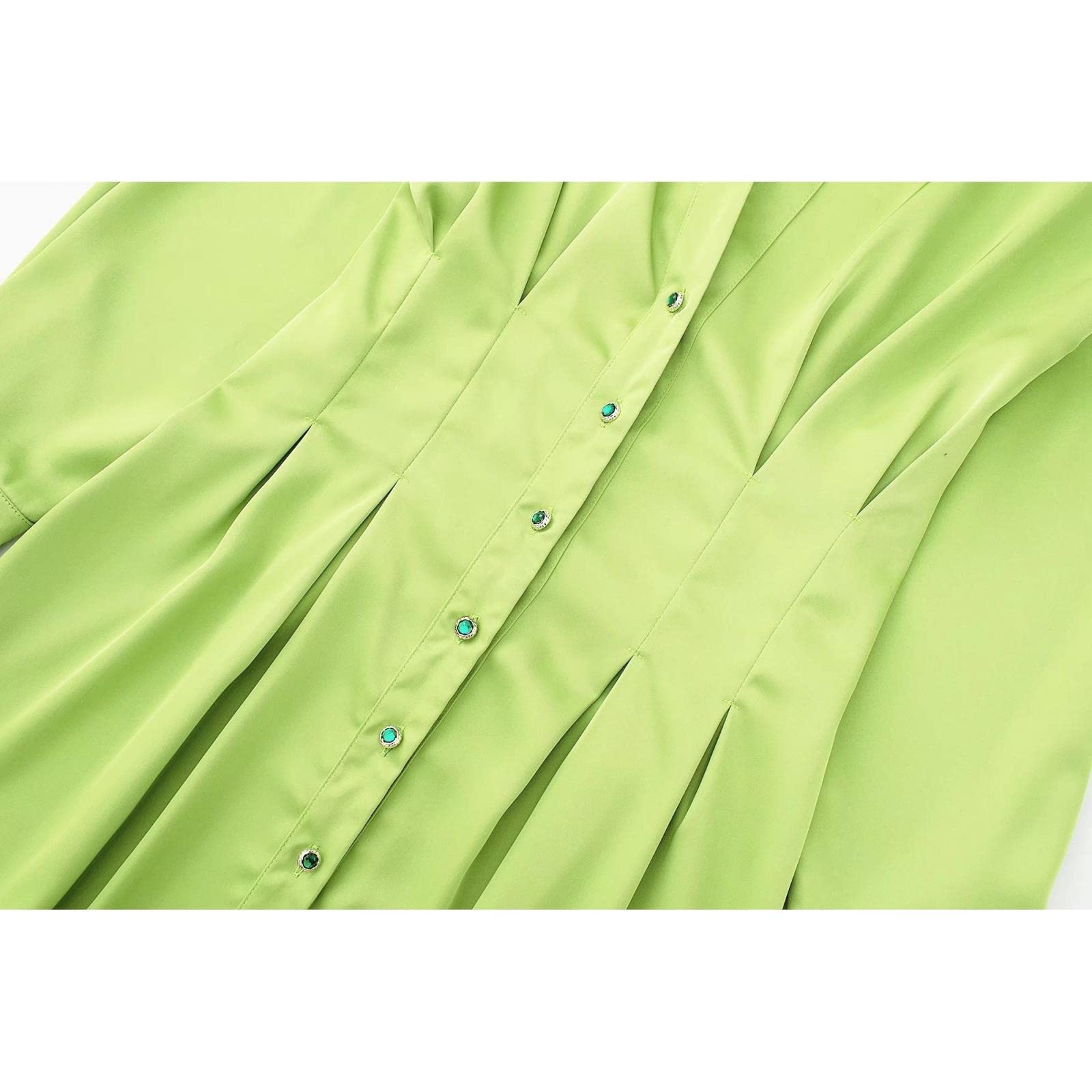 Vestido de estilo camisa verde claro para mujer con botones de gema manga larga elegante dama casual moda vestidos cortos mujer túnica