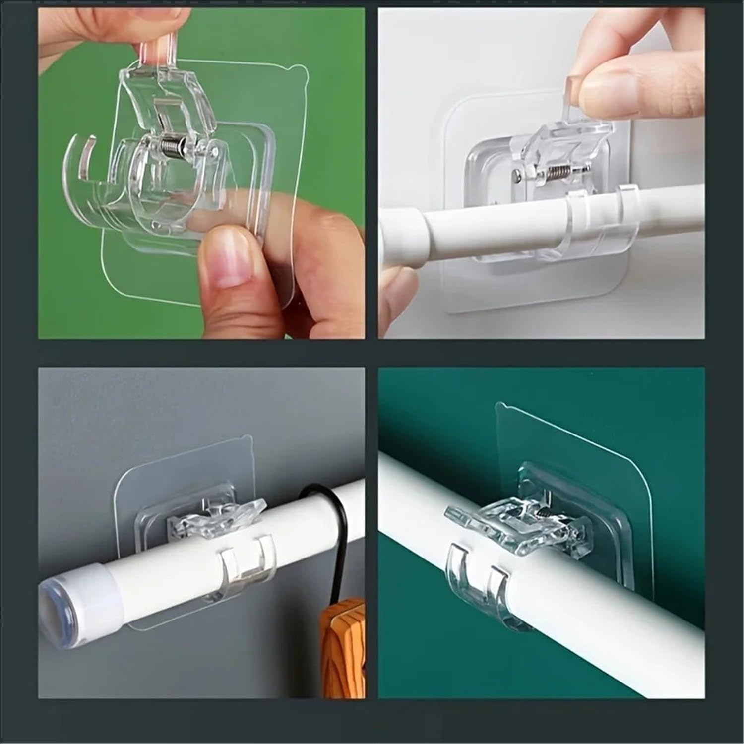 Adhesive Curtain Rod Holder 90pcs Easy Install No-Drill Curtain Rod Holders Self-Adhesive Nail-Free Wall Mount Brackets