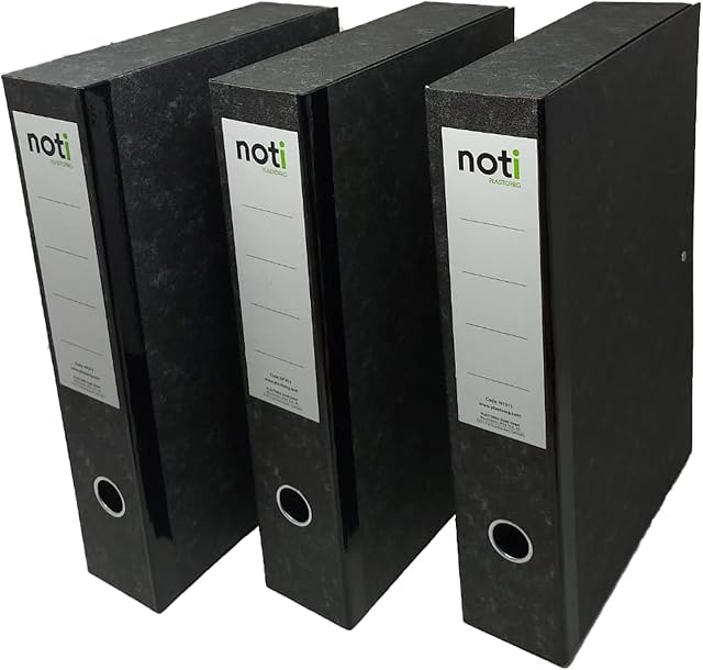 Box File Foolscap, Lockspring, Ring Pull & Catch, Fits A4, 75mm spine, Black & White (Box of 3)