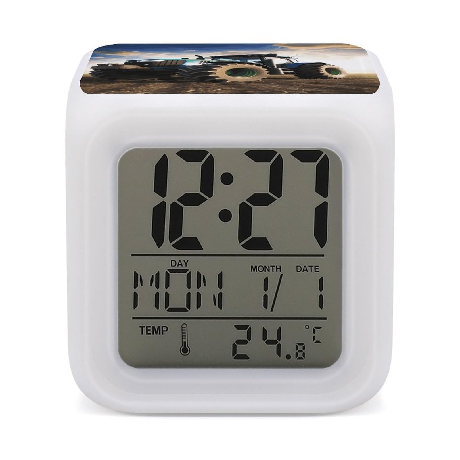 JTREHY Farm Tractor Alarm Clock Seven Color Night Light Digital Clock Precision Reliable Alarms Clocks for Bedroom Heavy Sleepers Adults Gift for Men and Women