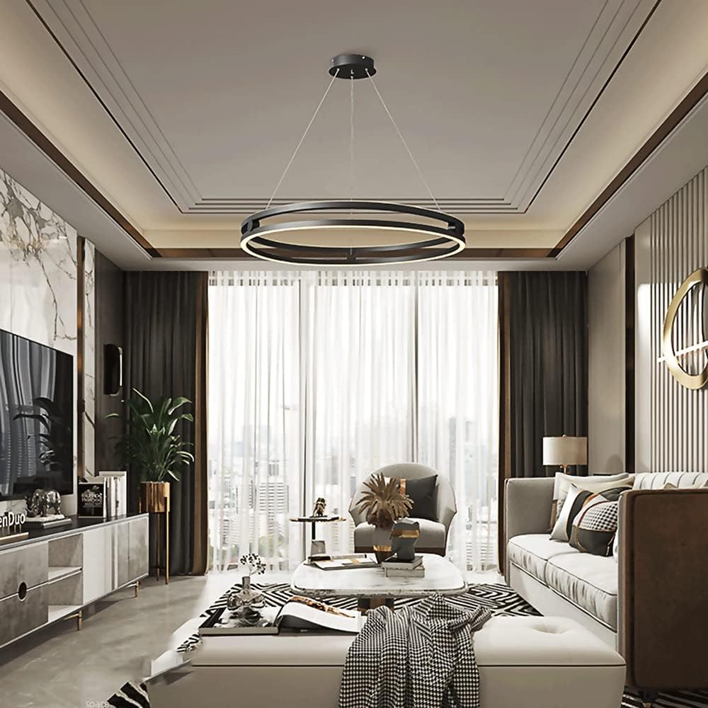 Black Ring Pendant Light, Aluminum Linear Kitchen Island Hanging Lamp, Modern 40W LED Linear Suspension Lamps, Simple Bedroom Decorative Lighting Chandeliers AC110-240V