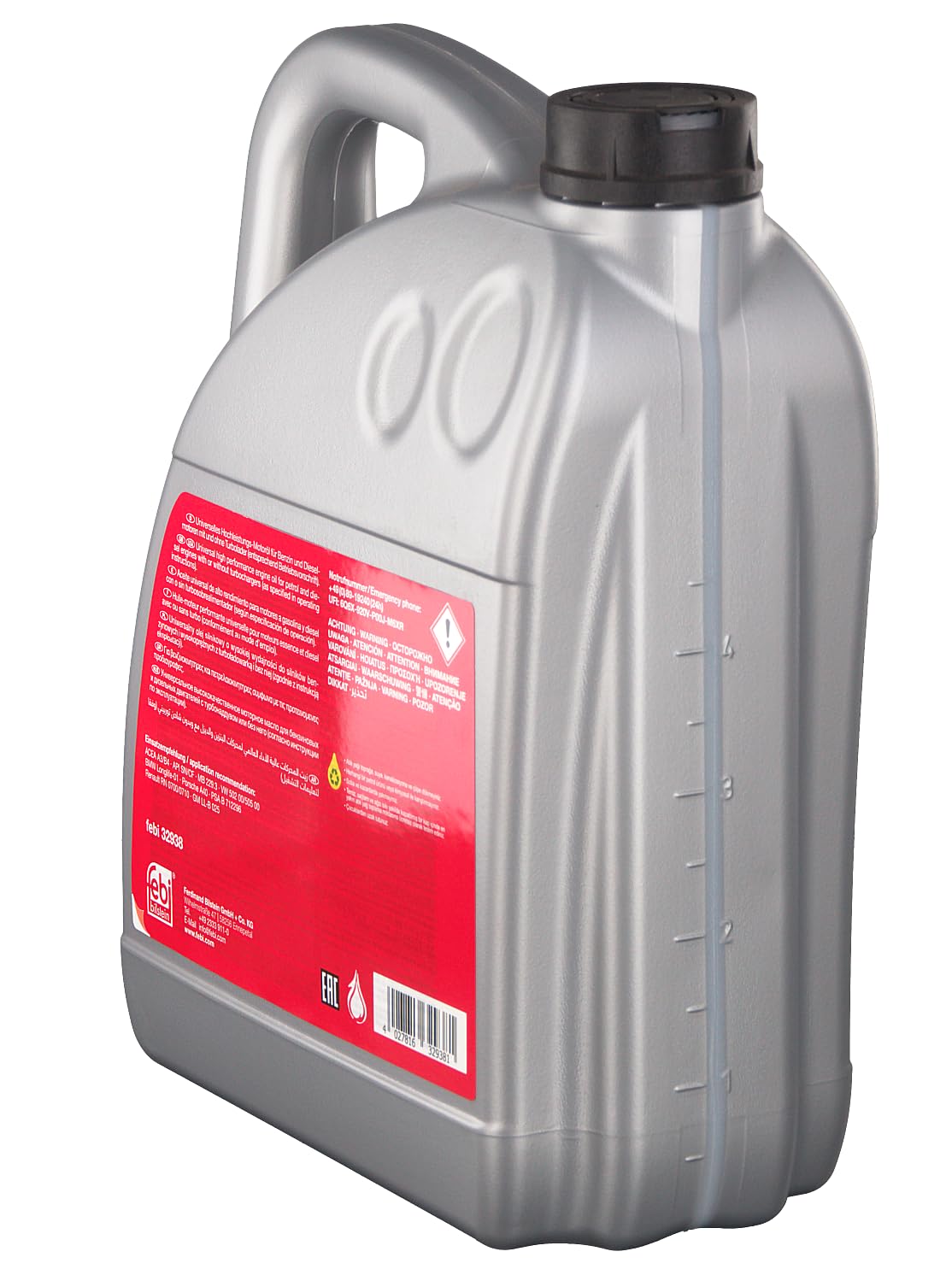 febi bilstein 32938 olio motore SAE 5W-40 (5 litri) | ALFA ROMEO, AUDI, BMW, CHEVROLET, CITROËN, DAEWOO, DAIHATSU, FIAT, ISUZU, JAGUAR, KIA, LANCIA, MERCEDES BENZ, NISSAN, OPEL, PORSCHE, RENAULT, SEAT, SKODA, SUZUKI, VAUXHALL, VW