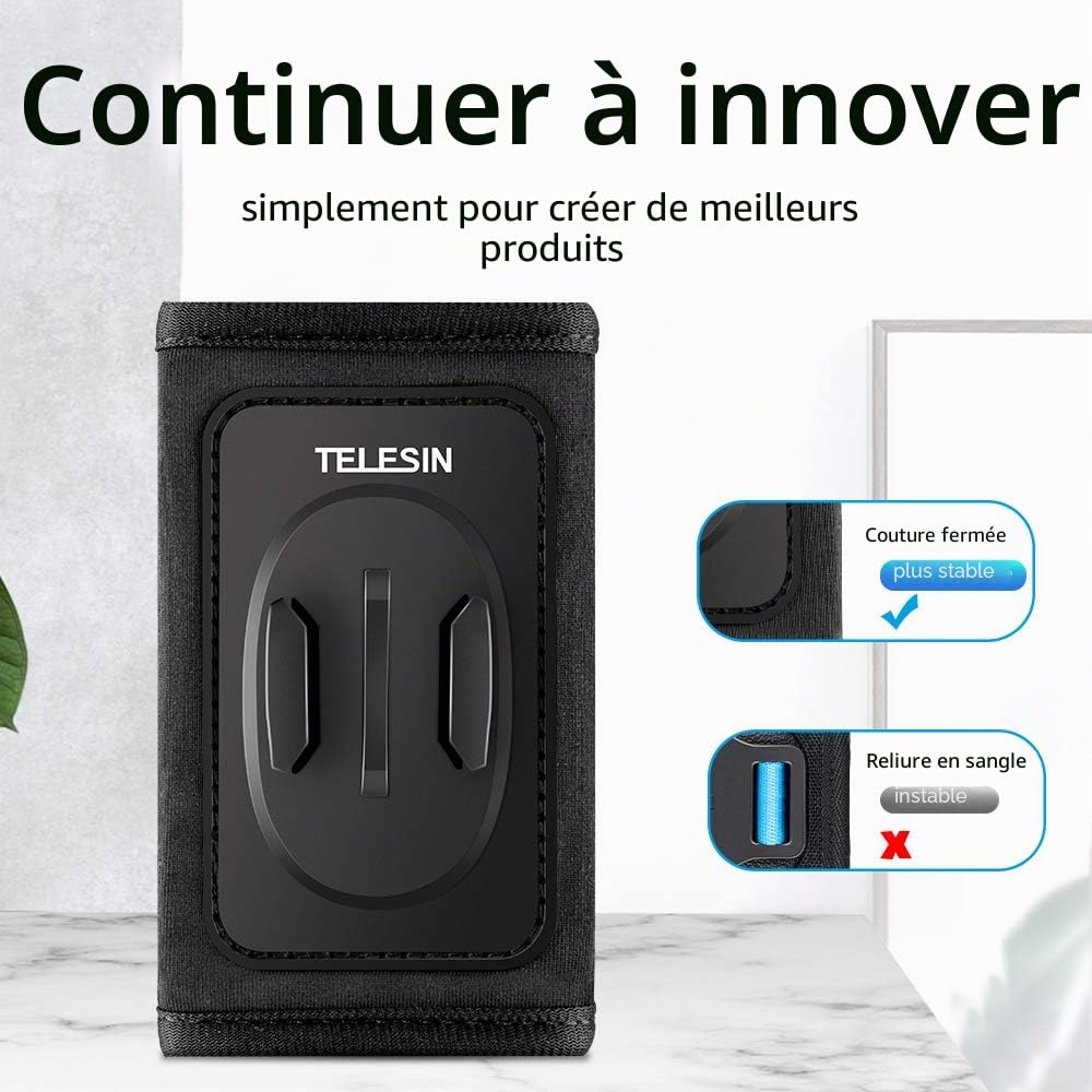TELESIN Sac à Dos avec bandoulière réglable et Crochet en J, système de Fixation pour caméra GoPro Hero 13/12/11/10/9/8/7 Session, DJI Osmo Action 6 5 Pro/4/3 Osmo Pocket, Insta 360 X5 X4