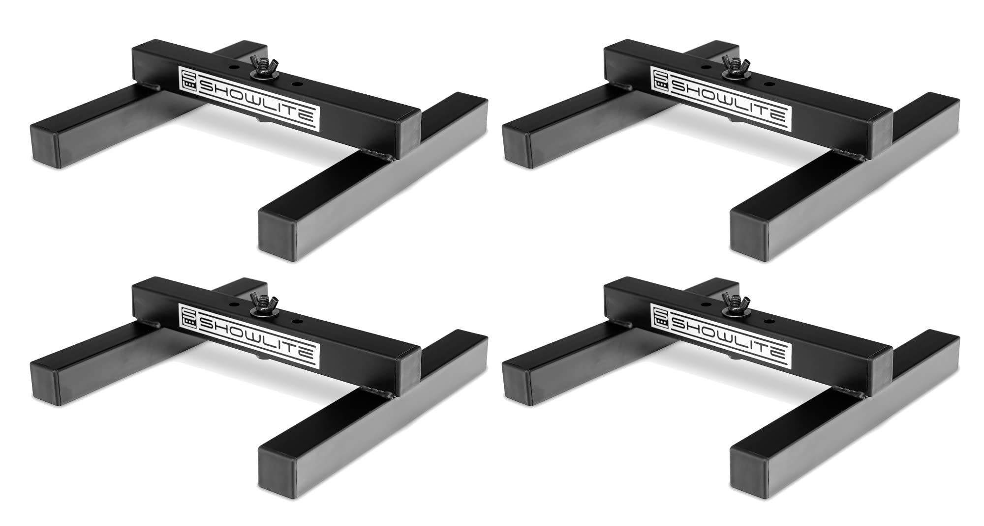 Set da 4 Showlite FLS-10 PAR Supporti da Terra per Luci (Supporti da terra per posizionare faretti, base 26 x 25,5 cm, altezza 6 cm, struttura robusta, impilabili) Nero