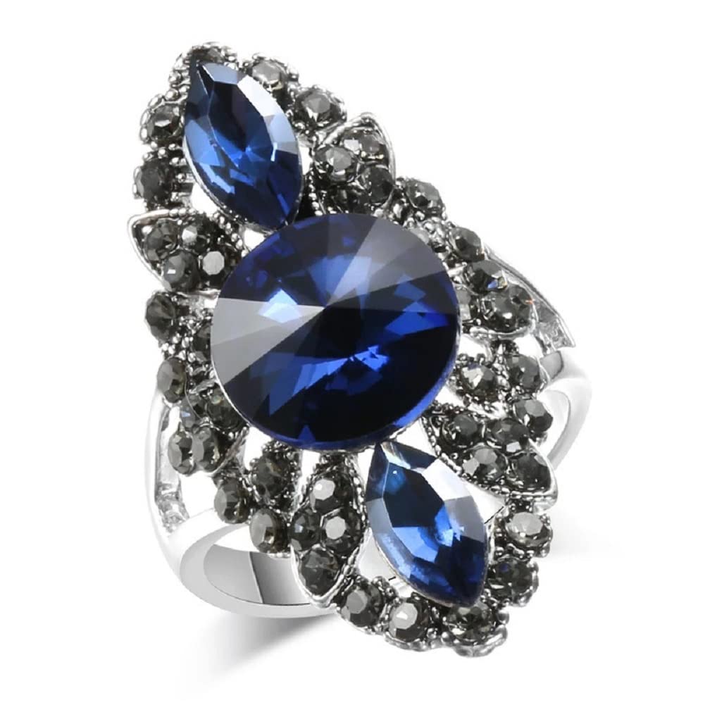 WBDWWTD Personalisieren Sie den klassischen, traditionellen 5-Karat-Königsblau-CZ-Kronen-Halo-Oval-Zirkonia-Simulationssaphir-Verlobungsring für Frauen mit eingelegtem Topas-Verlobungsring,