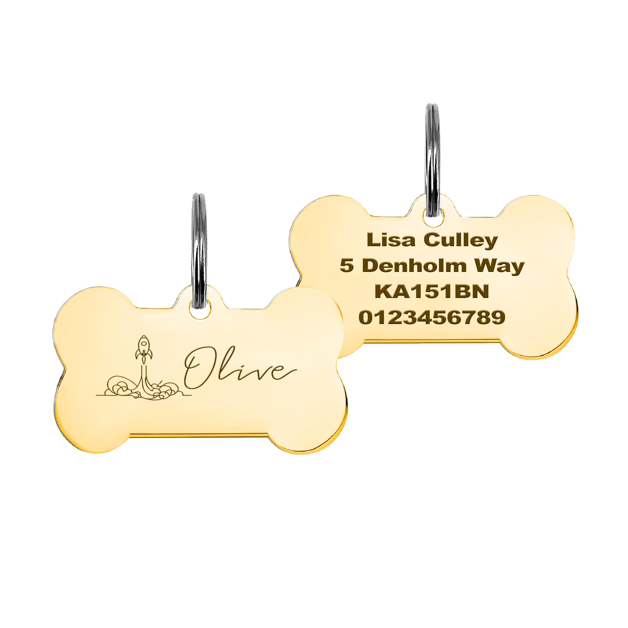 KreateSquare Personalised Dog Tags for Pets Engraved UK, Custom Stainless Steel Pet ID Tag, Dog Name Tag for Collar, Dog Tags for Pets Engraved Cats & Dogs, Dog Identity Tag - Bone Shape (Gold)
