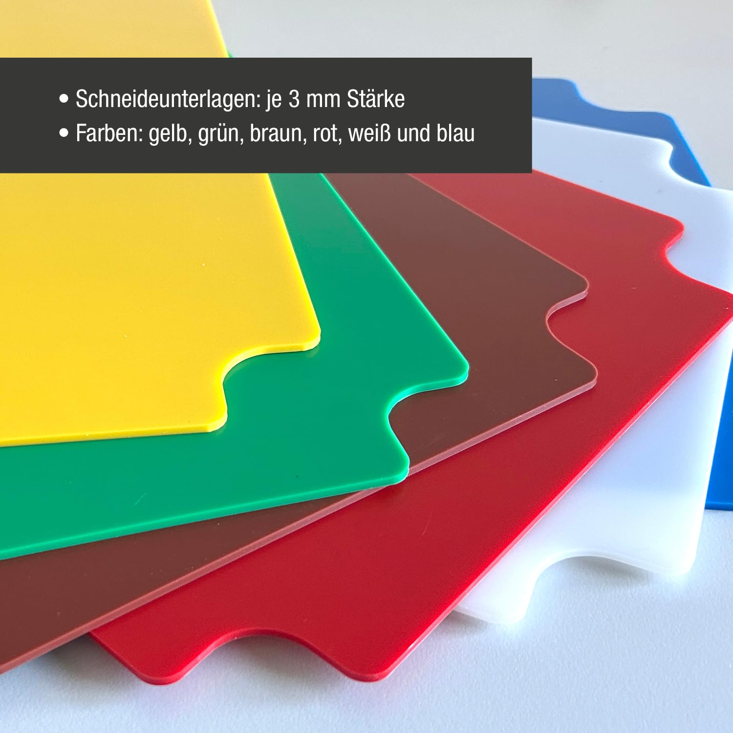 Schneider Schneidebrett Set 6 Stück HDPE Schneidebretter Set Küche Gastronomie farbcodiert Schneideunterlagen mit Halter Bodenplatte rutschfest hygienisch Messer schonend Profi Küchenzubehör